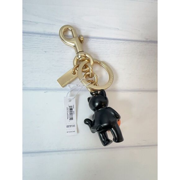 NWT COACH HALLOWEEN BLACK CAT WITH PUMPKIN KEY CHAIN/BAG CHARM CW480 - Picture 3 of 5